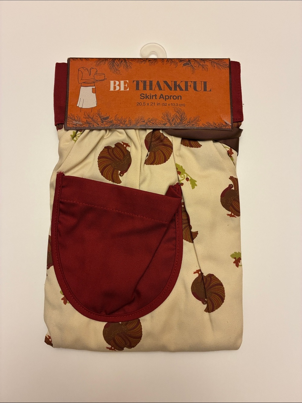 Kmart Vintage Be Thankful Women's Skirt Apron..Turkeys print and burgundy pocket